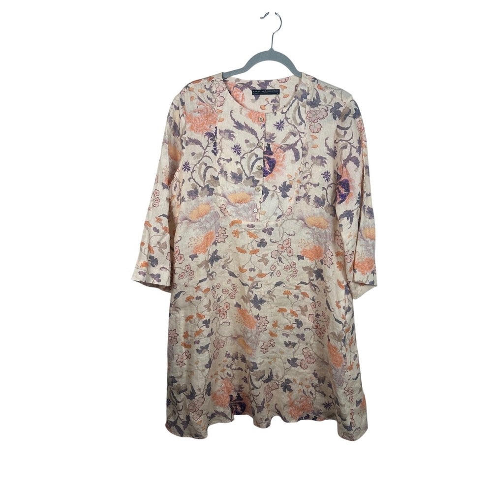 Peruvian Connection Linen‎ Tunic Dress Women Size M Multicolor Boho Floral 2667